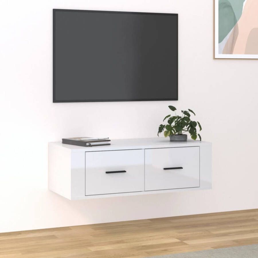 VidaXL Tv-hangmeubel 80x36x25 cm bewerkt hout hoogglans wit