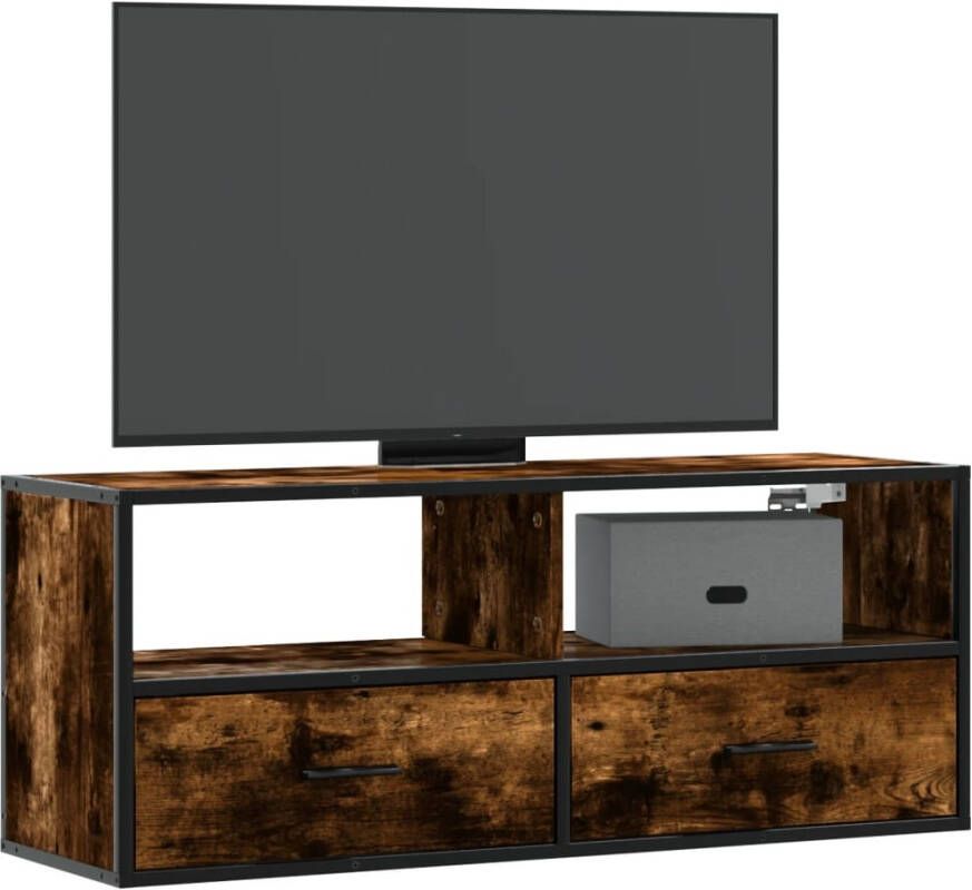 VidaXL Tv-meubel 100x31x39 5 cm bewerkt hout metaal gerookt eikenkleur