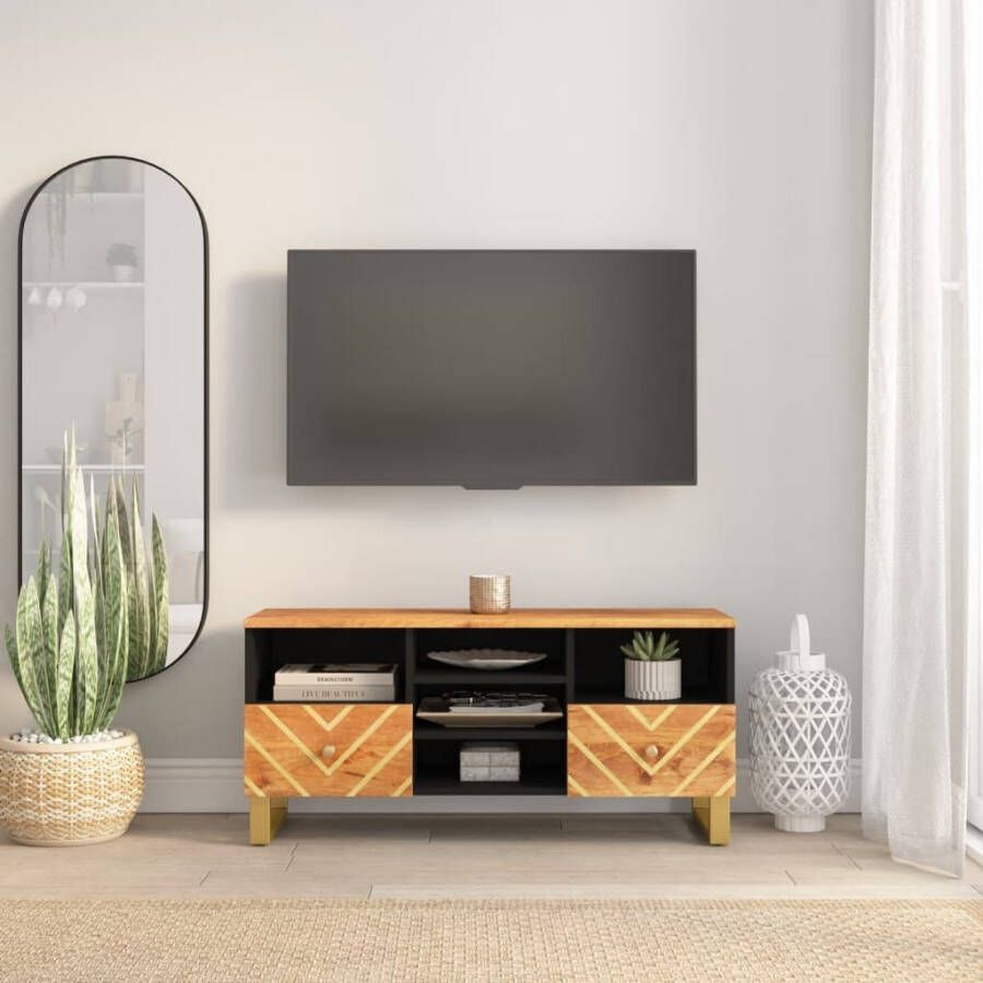 VidaXL Tv-meubel 100x33 5x46 cm massief mangohout bruin en zwart