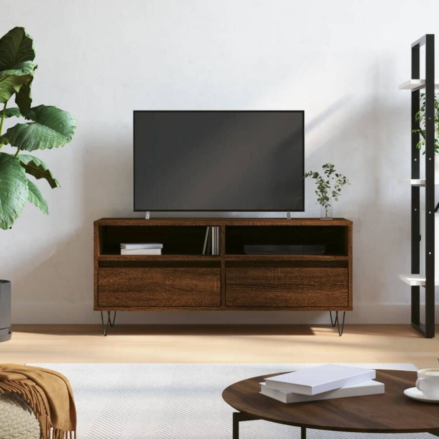 VidaXL Tv-meubel 100x34 5x44 5 cm bewerkt hout bruin eikenkleur