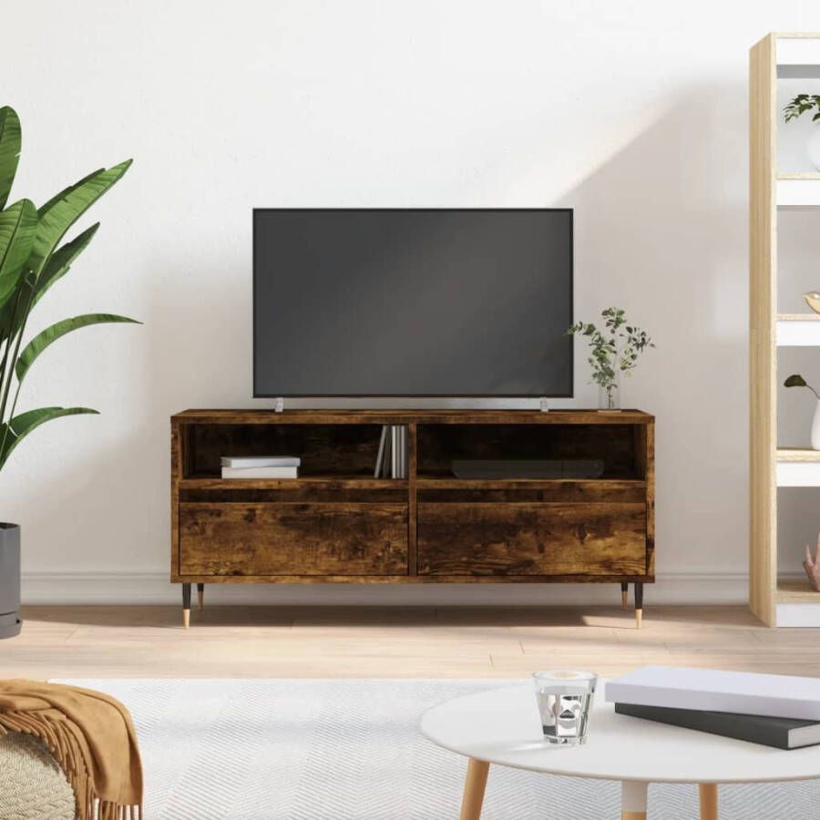 VidaXL Tv-meubel 100x34 5x44 5 cm bewerkt hout gerookt eikenkleurig