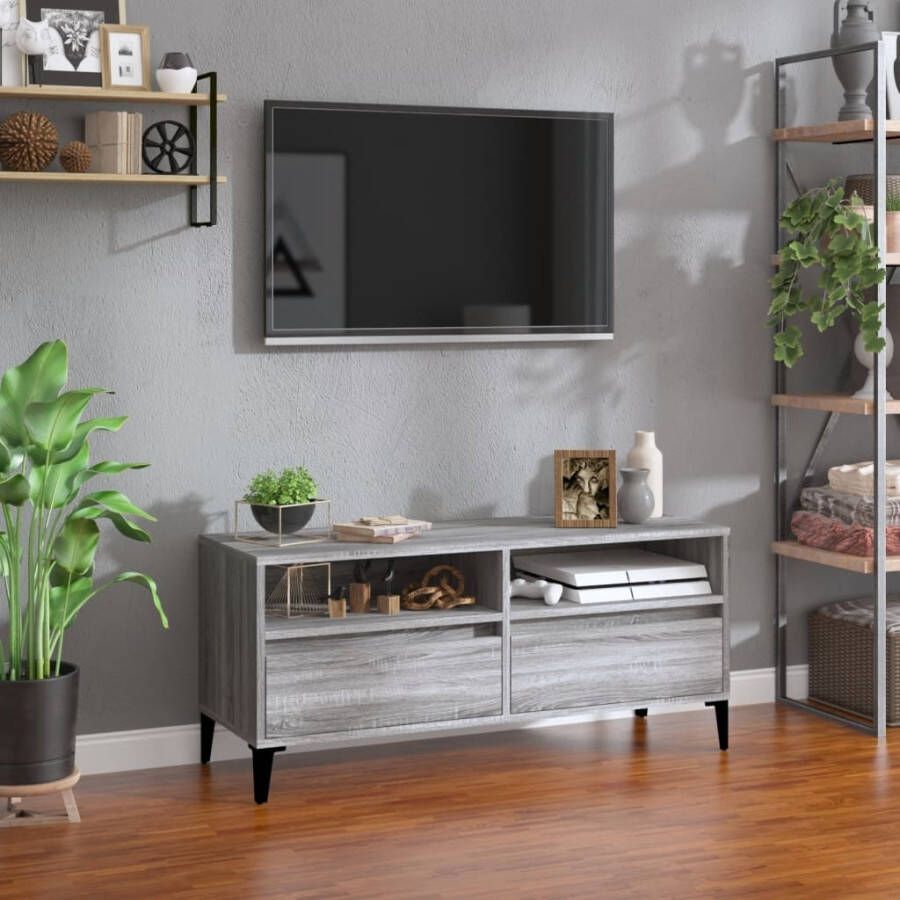 VidaXL Tv-meubel 100x34 5x44 5 cm bewerkt hout grijs sonoma eikenkleur