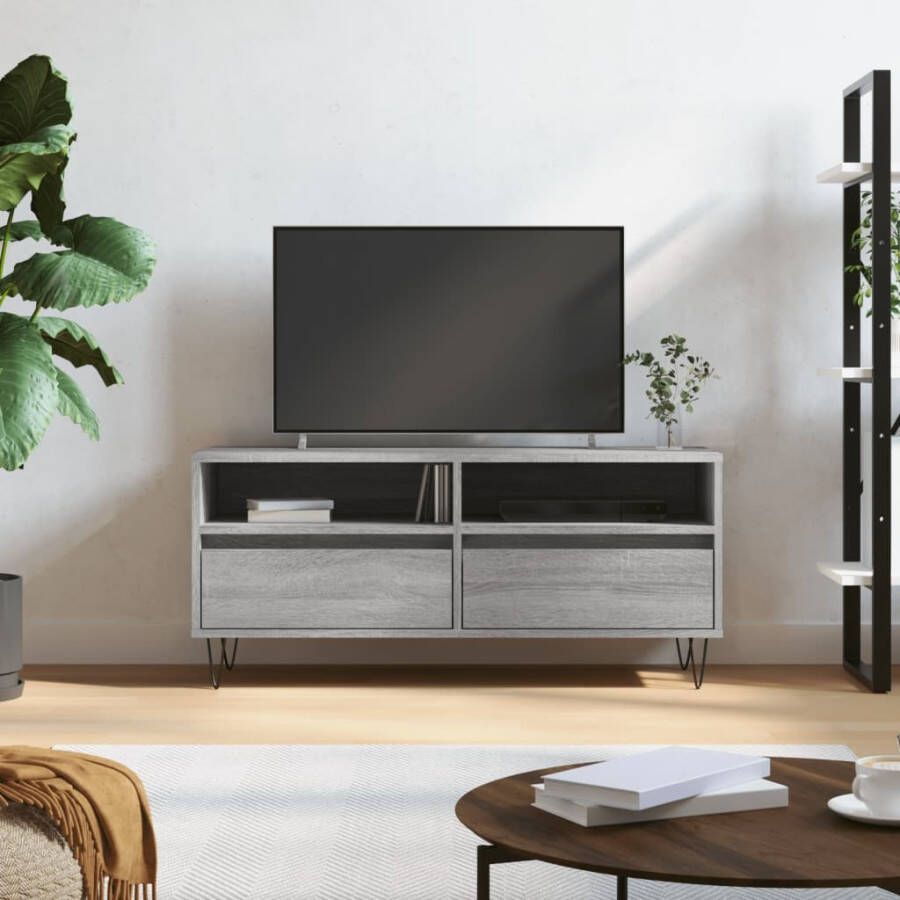 VidaXL Tv-meubel 100x34 5x44 5 cm bewerkt hout grijs sonoma eikenkleur