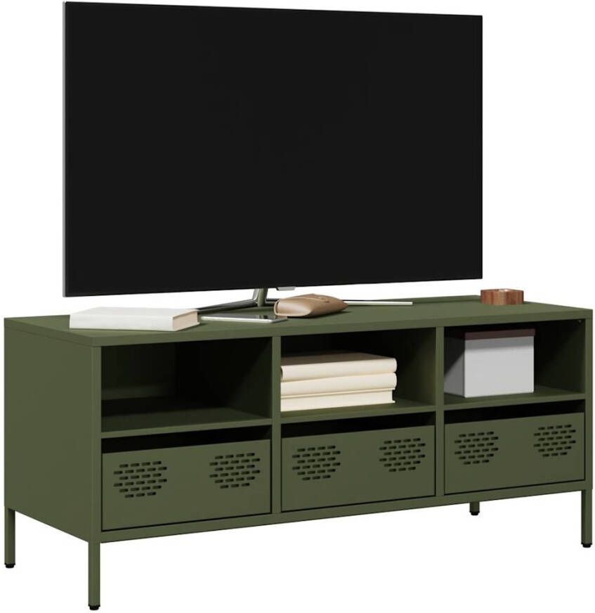 VidaXL Tv-meubel 101 5x39x43 5 cm koudgewalst staal olijfgroen