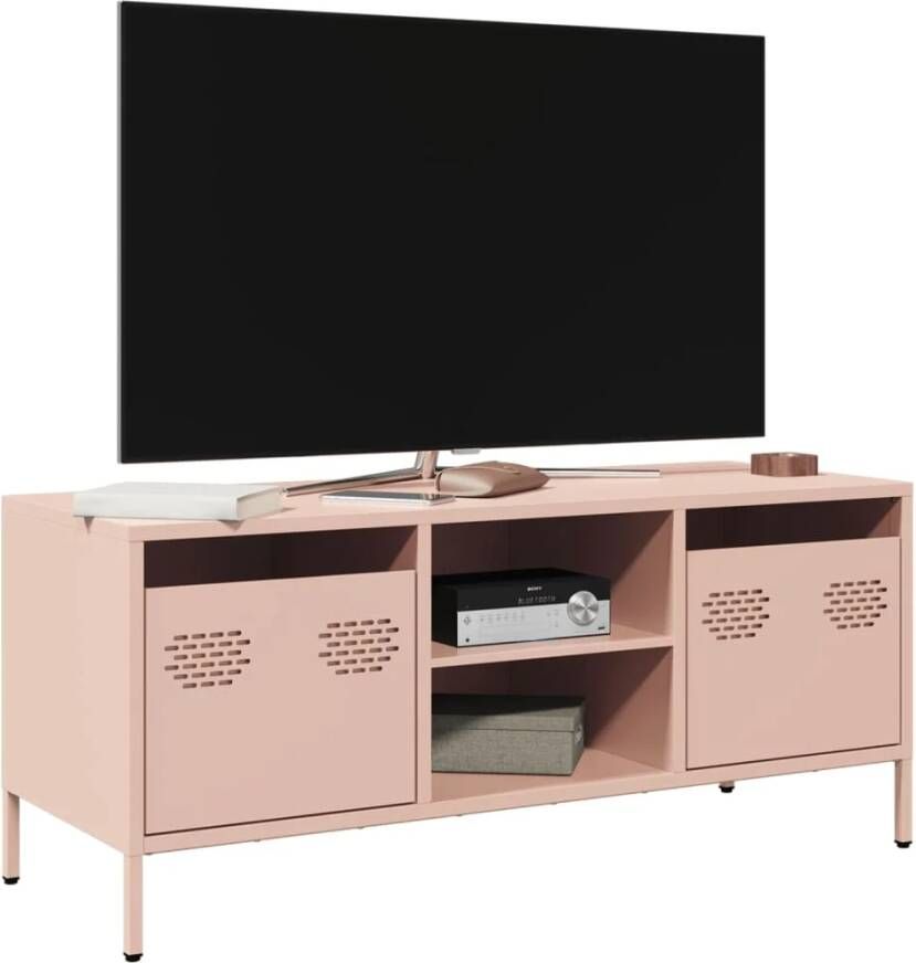 vidaXL Tv-meubel 101 5x39x43 5 cm koudgewalst staal roze