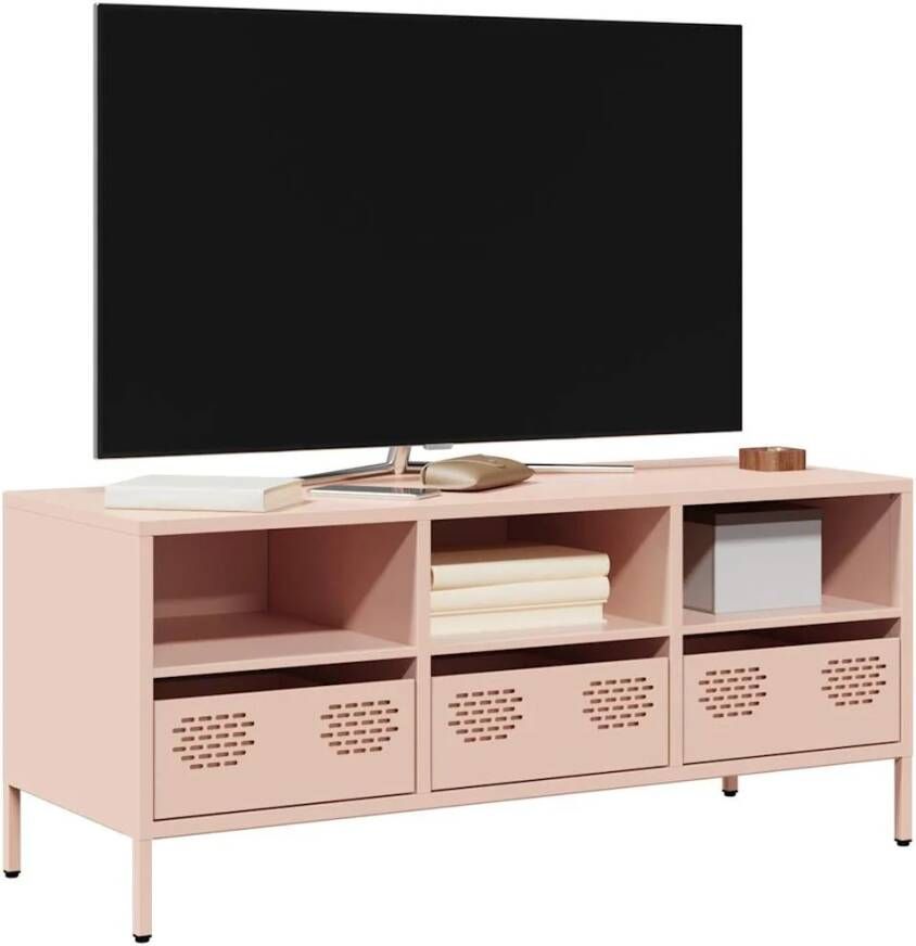 VidaXL Tv-meubel 101 5x39x43 5 cm koudgewalst staal roze