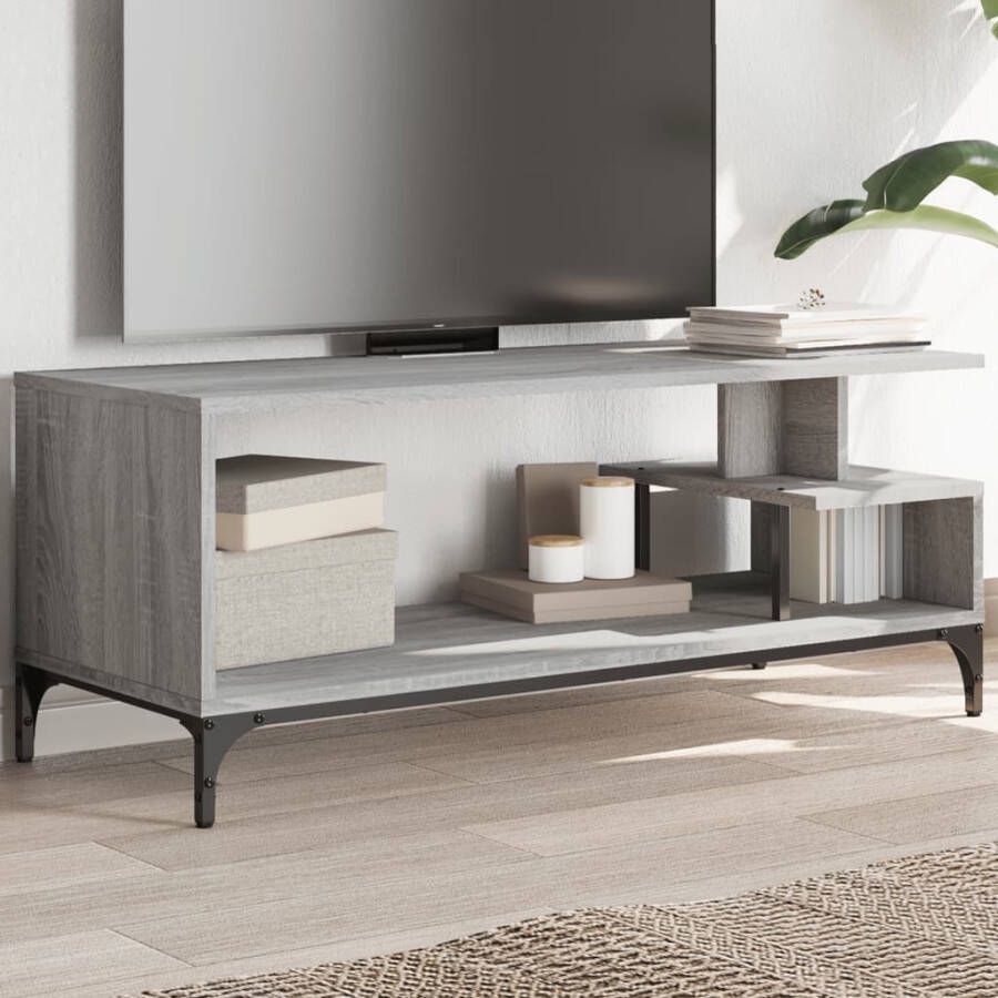 VidaXL Tv-meubel 102x40x41 cm hout en gepoedercoat staal grijs sonoma