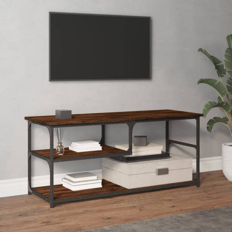 VidaXL Tv-meubel 103x38x46 5 cm bewerkt hout staal gerookt eikenkleur - Foto 2