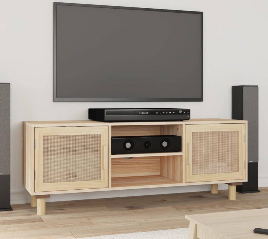 VidaXL Tv-meubel 105x30x40 cm massief grenenhout en rattan bruin