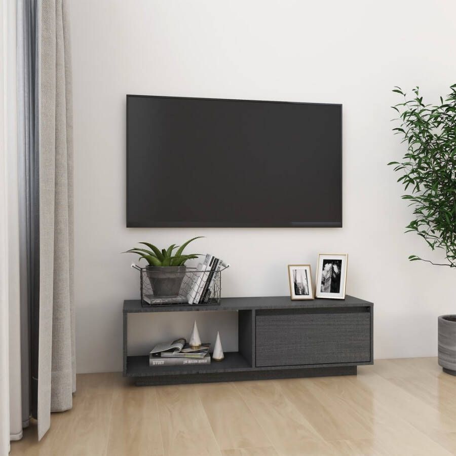 VidaXL Tv-meubel 110x30x33 5 cm massief grenenhout grijs