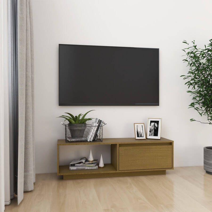 VidaXL Tv-meubel 110x30x33 5 cm massief grenenhout honingbruin