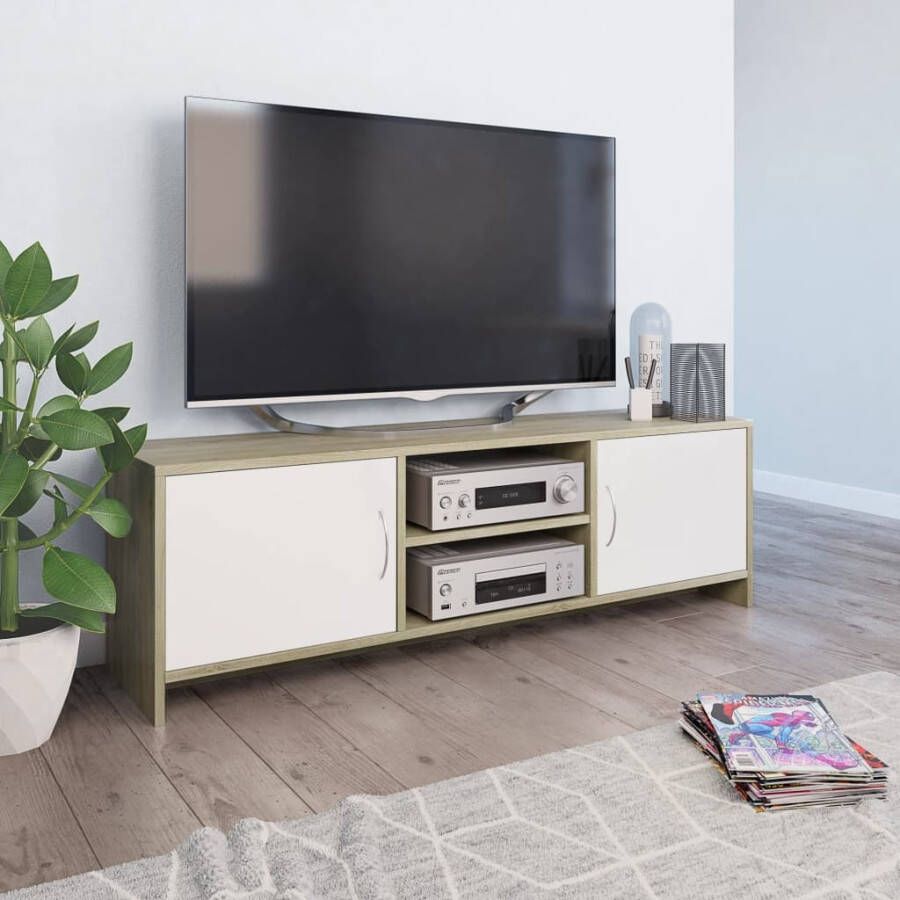 VidaXL Tv-meubel 120x30x37 5cm bewerkt hout wit en sonoma eikenkleurig