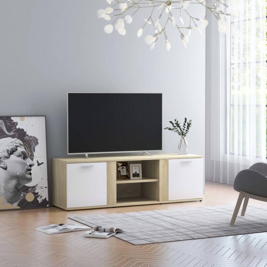 VidaXL Tv-meubel 120x34x37 cm bewerkt hout wit en sonoma eikenkleurig