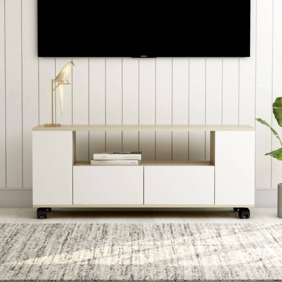 VidaXL Tv meubel 120x35x43 cm spaanplaat wit en sonoma eikenkleurig