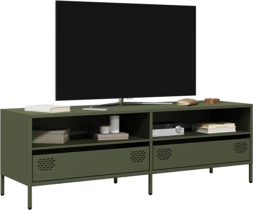 vidaXL Tv-meubel 135x39x43 5 cm koudgewalst staal olijfgroen