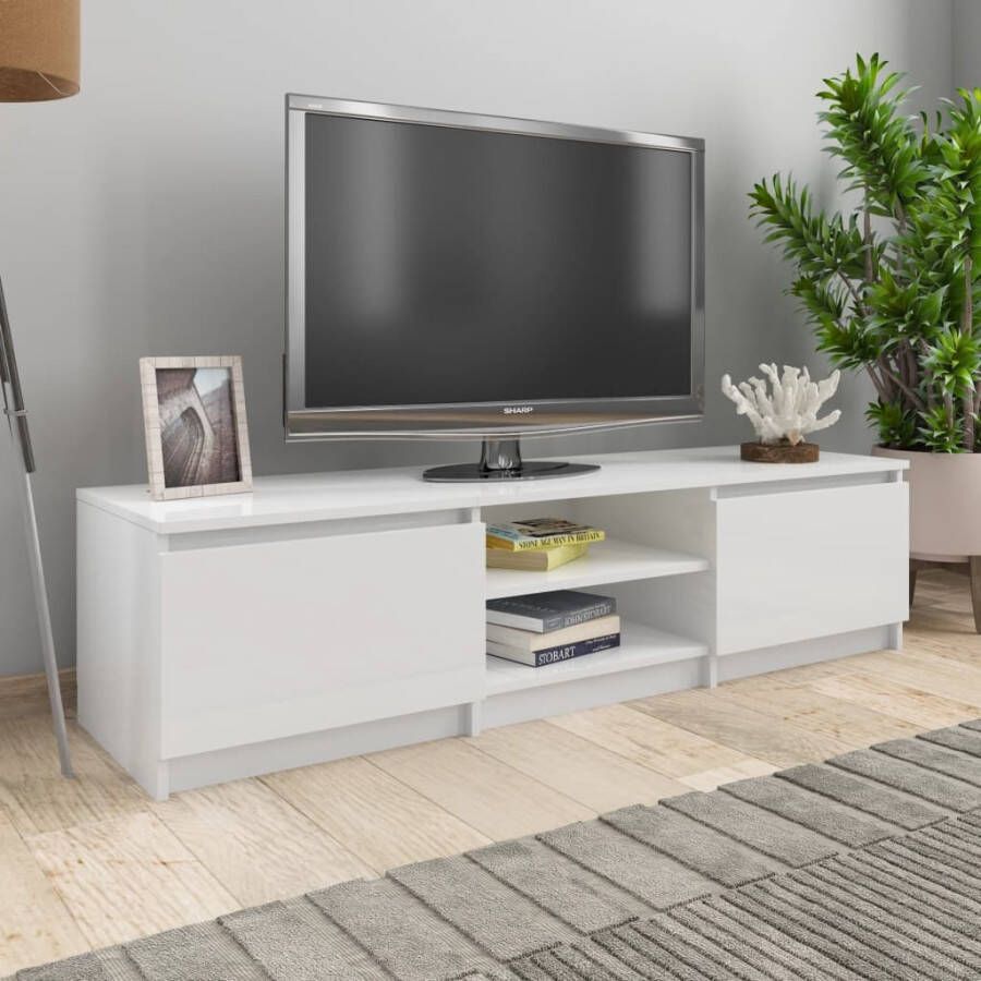 VidaXL Tv-meubel 140x40x35 5 cm bewerkt hout hoogglans wit