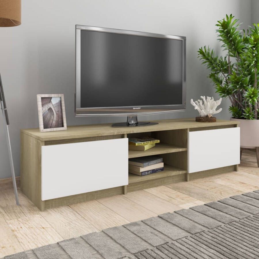 VidaXL Tv-meubel 140x40x35 5cm bewerkt hout wit en sonoma eikenkleurig