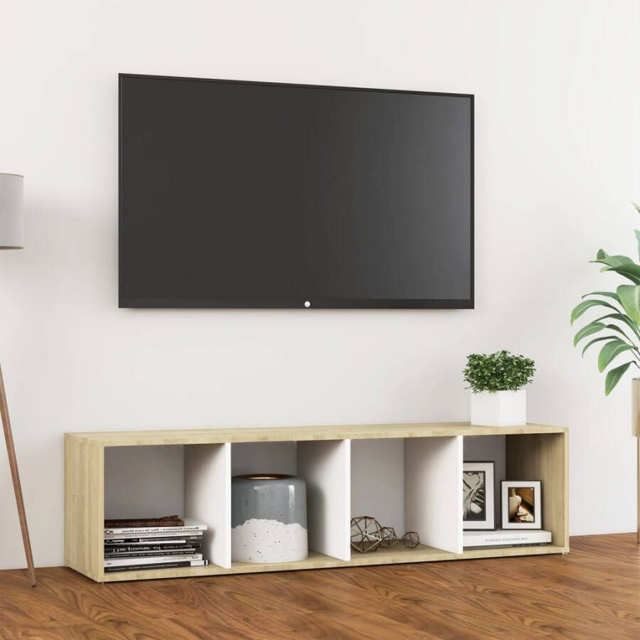VidaXL Tv-meubel 142 5x35x36 5 cm bewerkt hout wit sonoma eikenkleurig