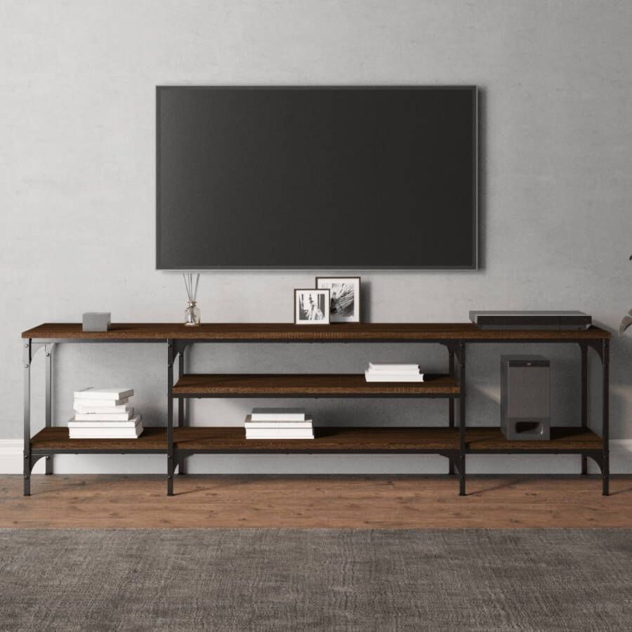 VidaXL Tv-meubel 161x35x45 cm bewerkt hout en ijzer bruin eikenkleur