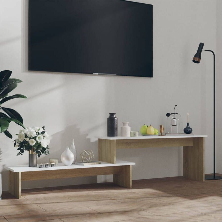 VidaXL Tv-meubel 180x30x43 cm bewerkt hout sonoma eikenkleurig en wit