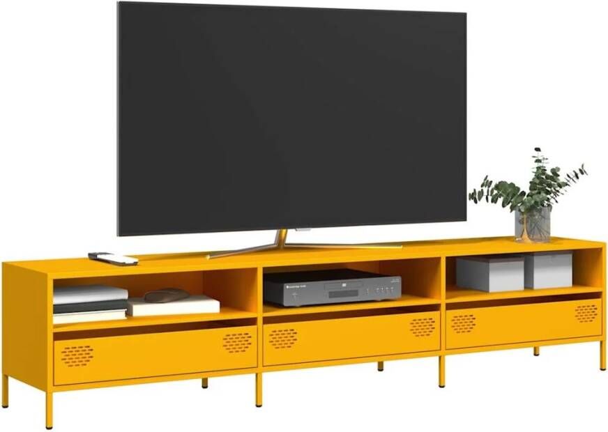 VidaXL Tv-meubel 202x39x43 5 cm koudgewalst staal mosterdgeel