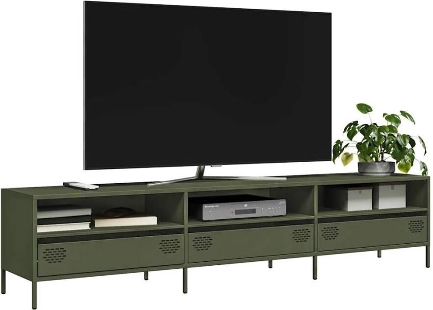 vidaXL Tv-meubel 202x39x43 5 cm koudgewalst staal olijfgroen