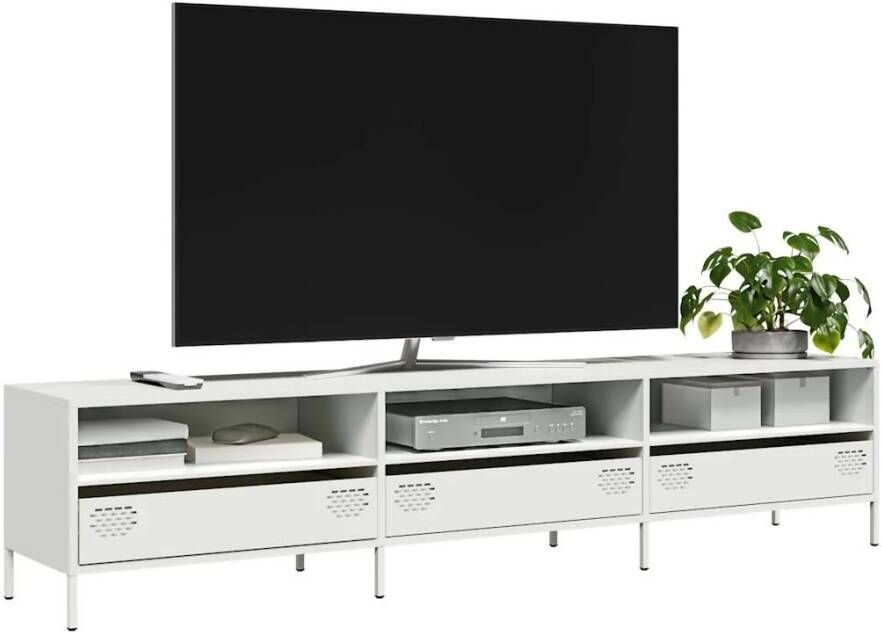 VidaXL Tv-meubel 202x39x43 5 cm koudgewalst staal wit