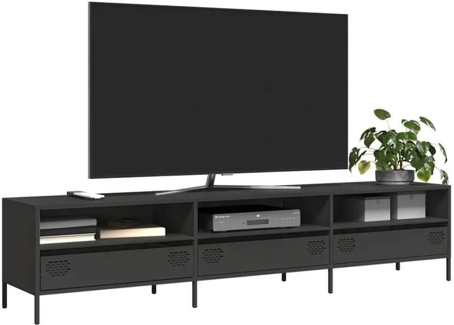 vidaXL Tv-meubel 202x39x43 5 cm koudgewalst staal zwart