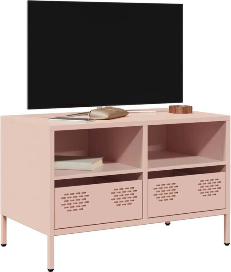 VidaXL Tv-meubel 68x39x43 5 cm koudgewalst staal roze