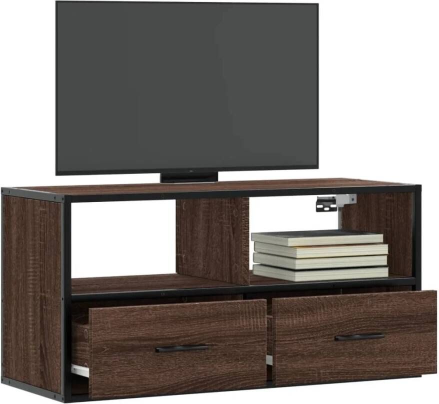 VidaXL Tv-meubel 80x31x39 5 cm bewerkt hout metaal bruin eikenkleurig