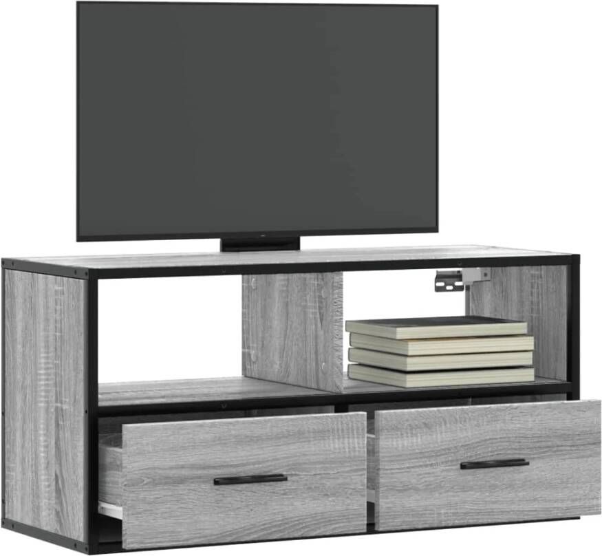 VidaXL Tv-meubel 80x31x39 5 cm bewerkt hout metaal grijs sonoma eiken