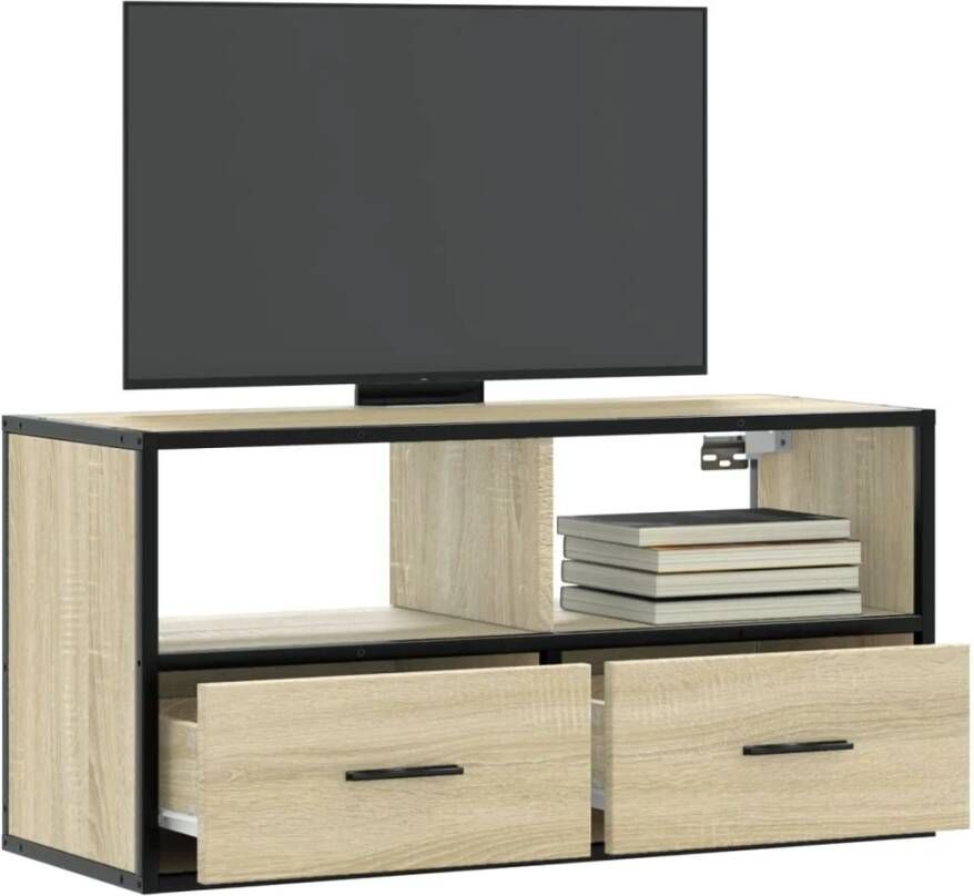 vidaXL Tv-meubel 80x31x39 5 cm bewerkt hout metaal sonoma eikenkleurig