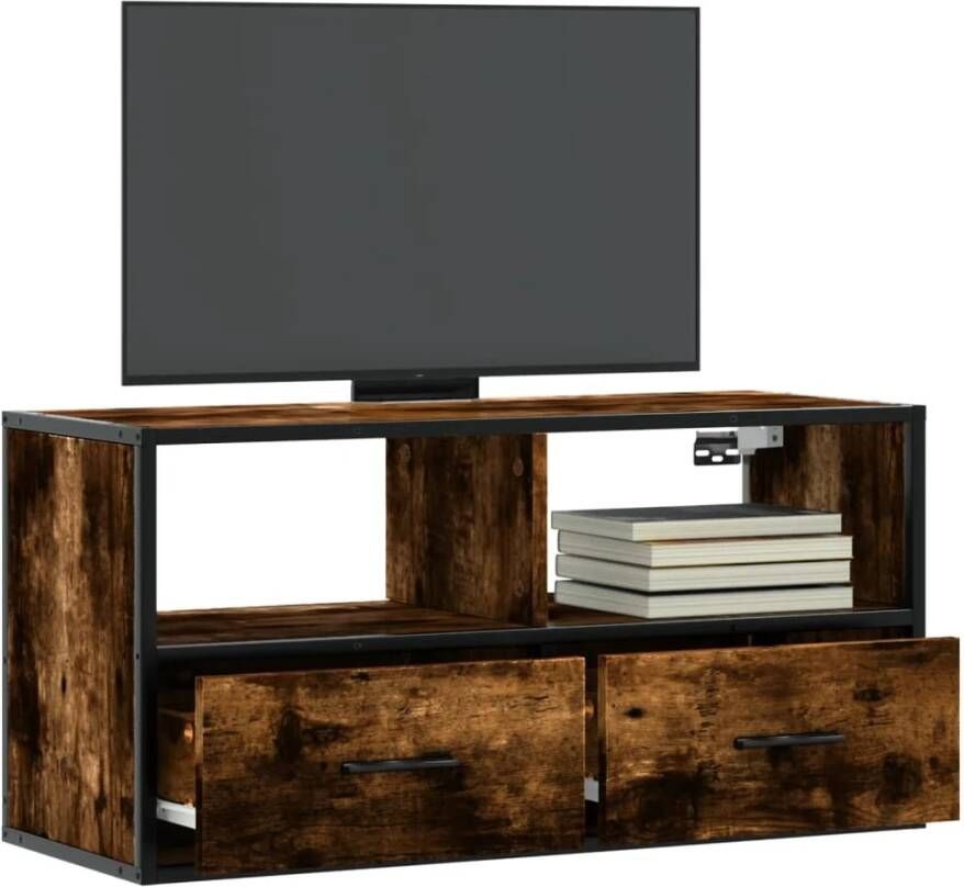 vidaXL Tv-meubel 80x31x39 5cm bewerkt hout metaal gerookt eikenkleurig