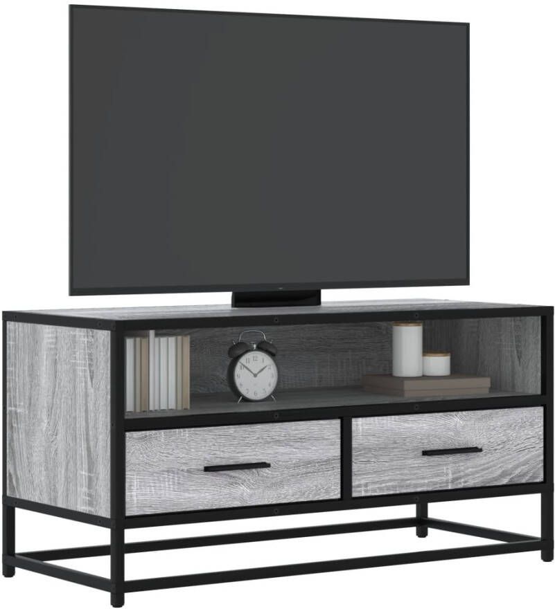 VidaXL Tv-meubel 80x34 5x40 cm bewerkt hout metaal grijs sonoma eiken