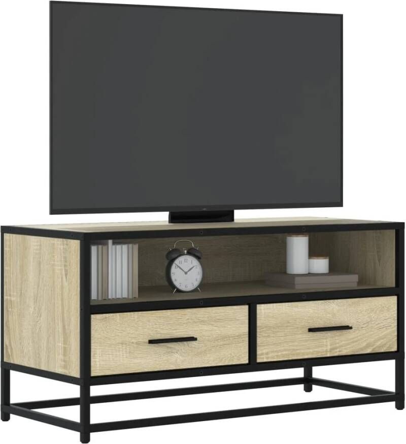 VidaXL Tv-meubel 80x34 5x40 cm bewerkt hout metaal sonoma eikenkleurig