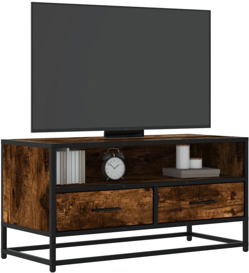 vidaXL Tv-meubel 80x34 5x40cm bewerkt hout metaal gerookt eikenkleurig