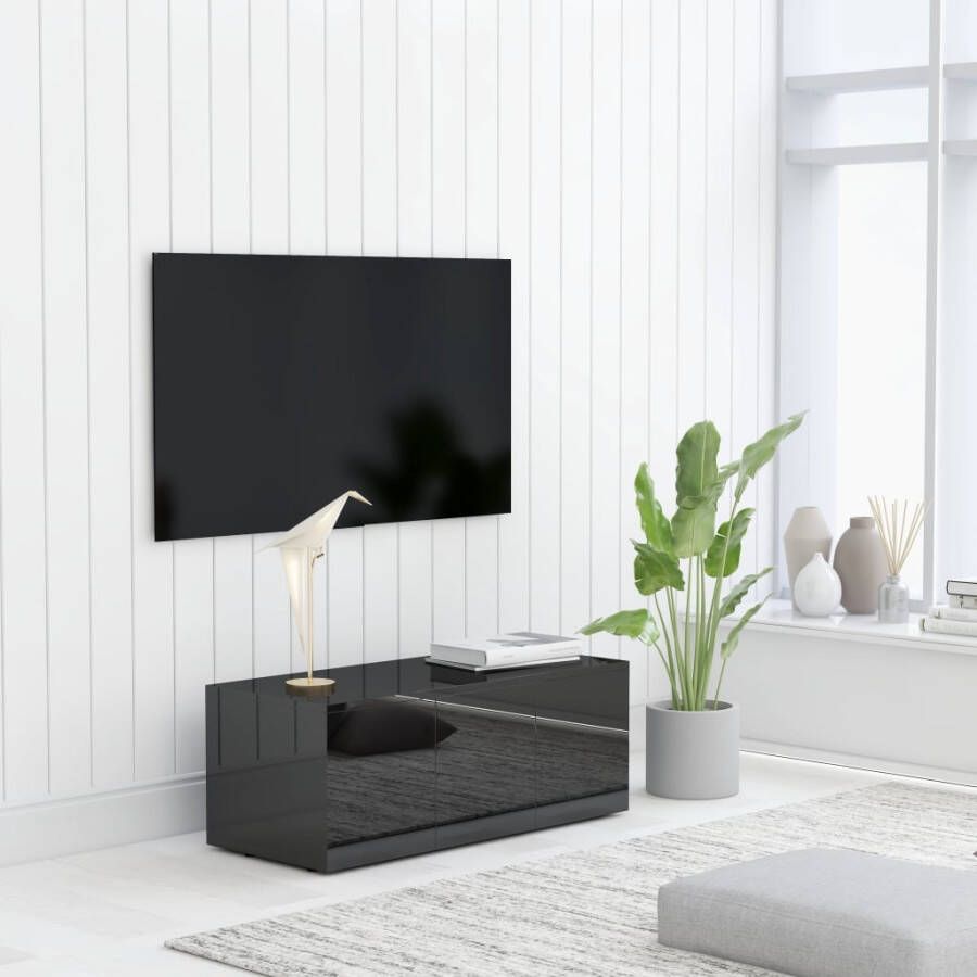 VidaXL Tv-meubel 80x34x30 cm bewerkt hout hoogglans zwart