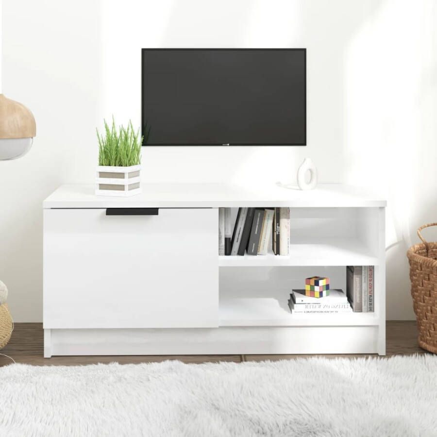 VidaXL Tv-meubel 80x35x36 5 cm bewerkt hout hoogglans wit