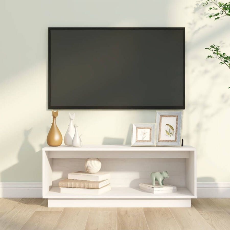 VidaXL Tv-meubel 90x35x35 cm massief grenenhout wit