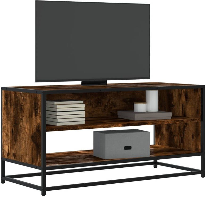 VidaXL Tv-meubel 91x40x46 cm bewerkt hout metaal gerookt eikenkleurig