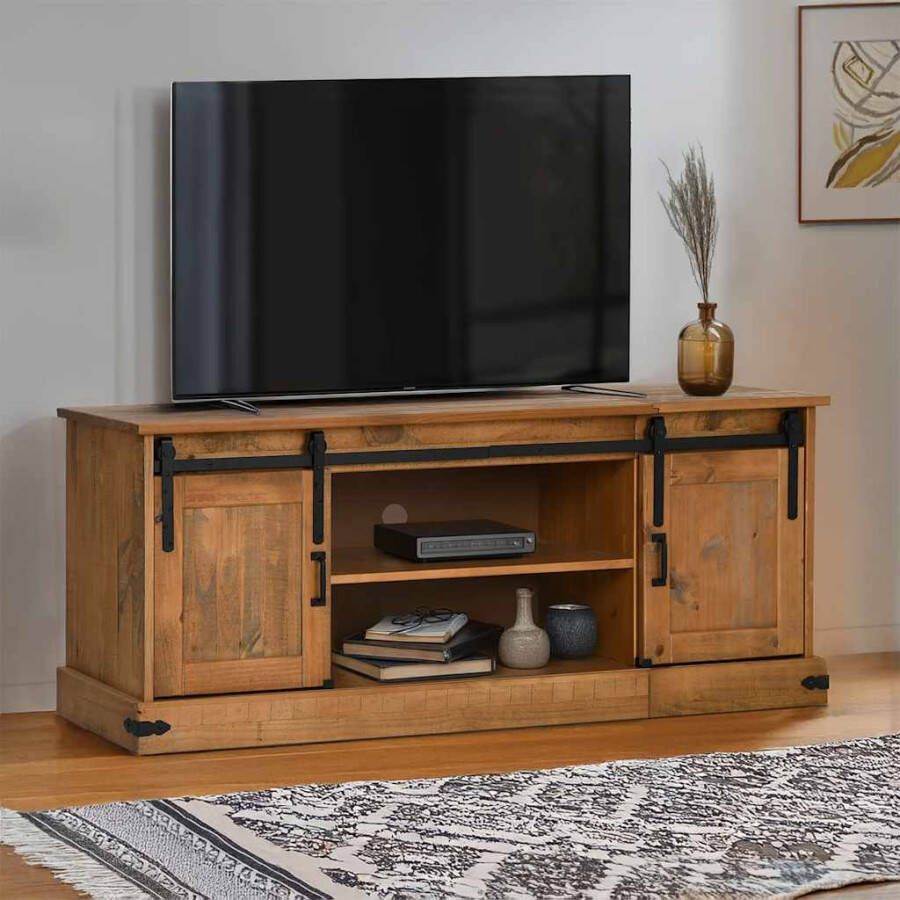 VidaXL Tv-meubel HALDEN 2 schuifdeuren 150x40x60 cm massief hout