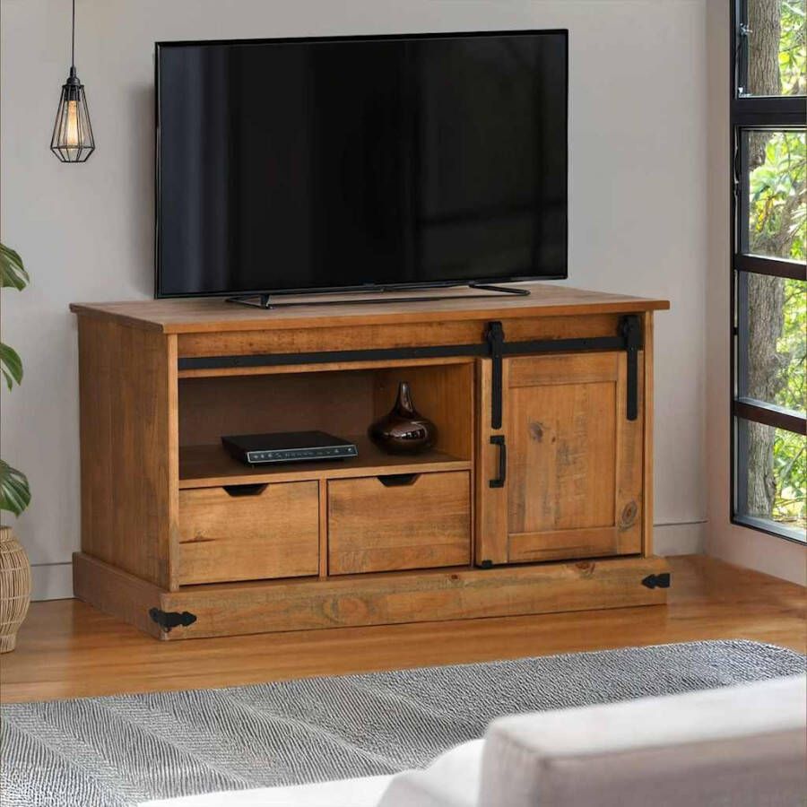 VidaXL Tv-meubel HALDEN met schuifdeur 110x40x60 cm massief hout