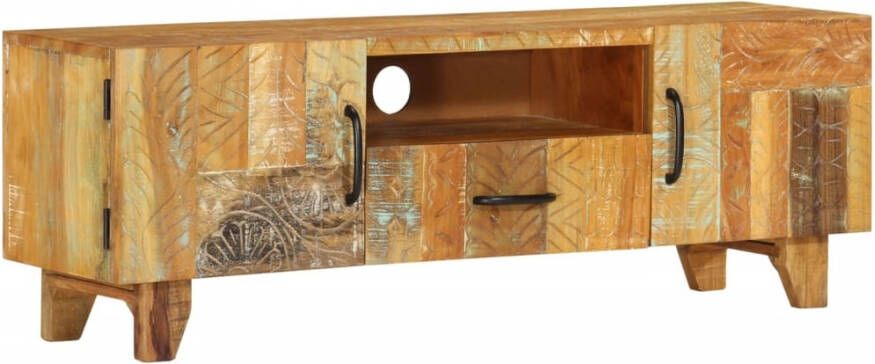 VidaXL Tv meubel handgesneden 120x30x40 cm massief gerecycled hout