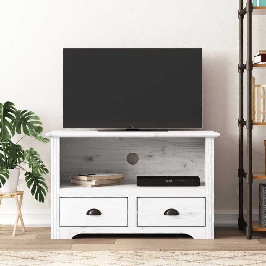 VidaXL Tv-meubel met 2 lades BODO 91x43x56 cm massief grenenhout wit