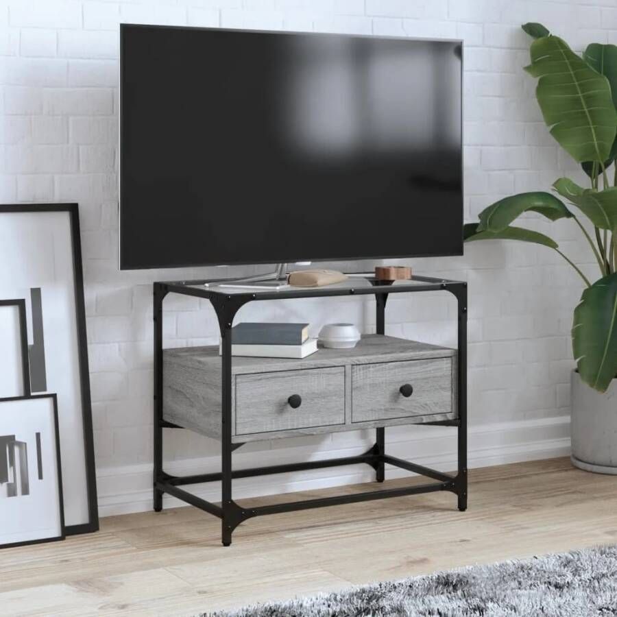 VidaXL Tv-meubel met glazen blad 60x35x51 cm bewerkt hout grijs sonoma