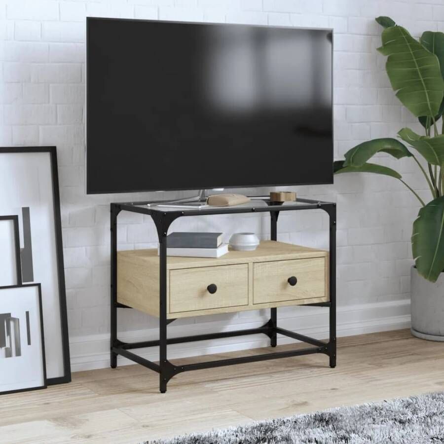 VidaXL Tv-meubel met glazen blad 60x35x51 cm bewerkt hout sonoma eiken