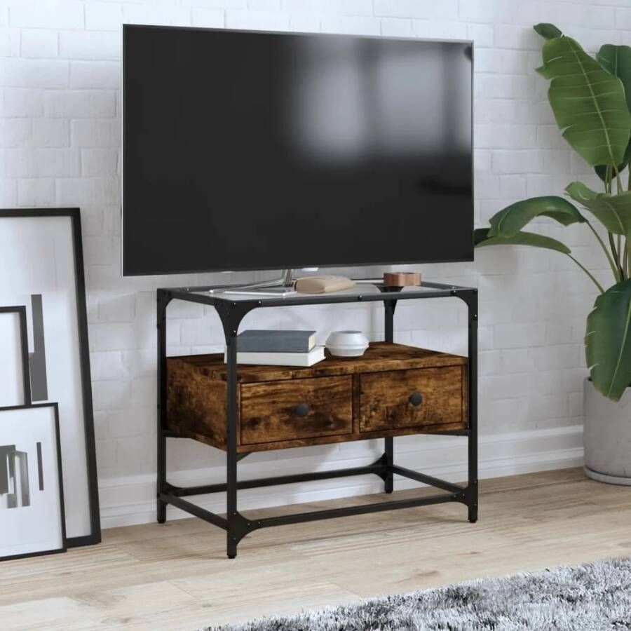 VidaXL Tv-meubel met glazen blad 60x35x51 cm hout gerookt eikenkleurig