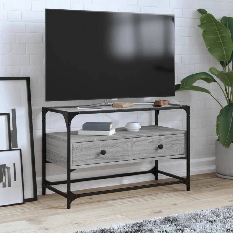 VidaXL Tv-meubel met glazen blad 80x35x51 cm bewerkt hout grijs sonoma