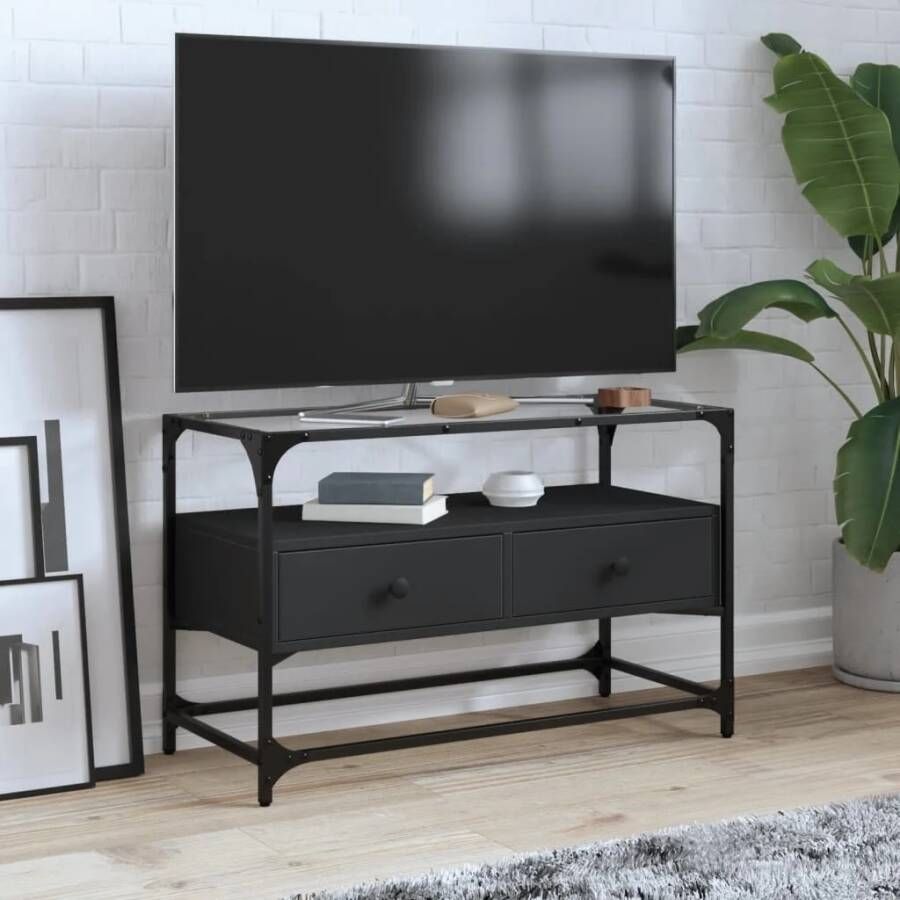 VidaXL Tv-meubel met glazen blad 80x35x51 cm bewerkt hout zwart