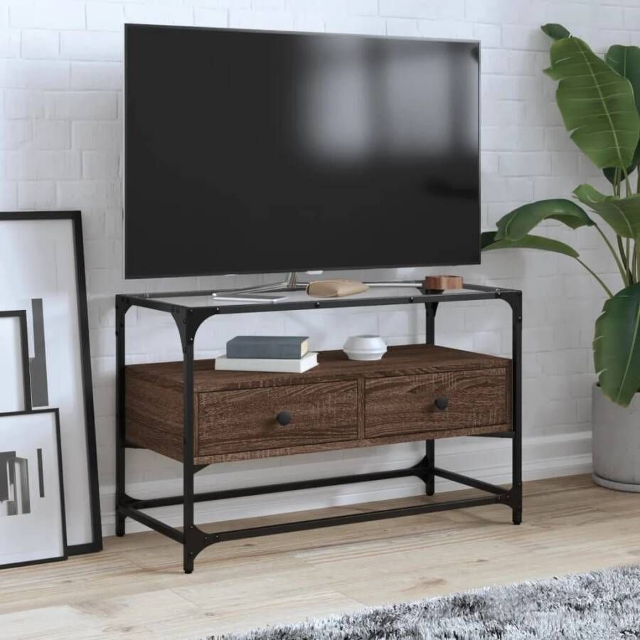 VidaXL Tv-meubel met glazen blad 80x35x51 cm hout bruin eikenkleurig